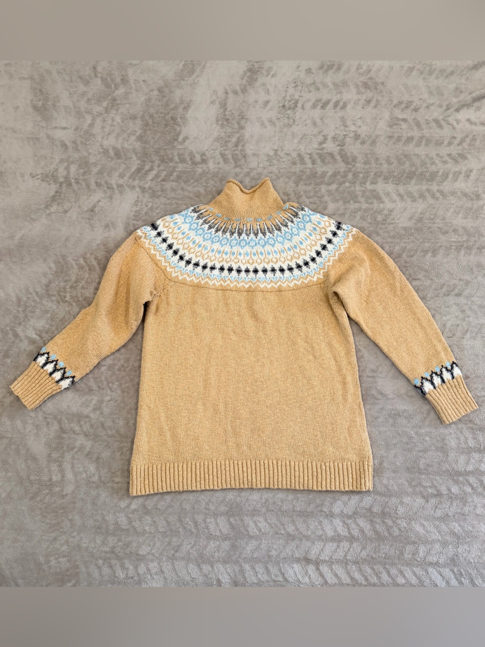 L.L.Bean Nordic Fair Isle Tan Mock Neck Cotton Sweater XL - Picture 7 of 7